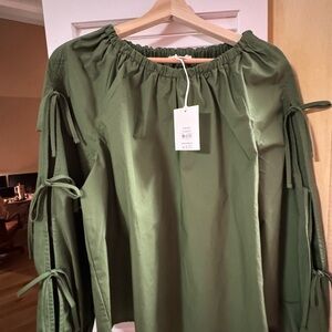 Chic Olive Green Blouse with Sleeve Ties